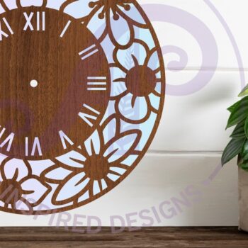 Intra απο ξύλο plywood  Χρώμα wenge 3mm-4mm πάχος - Φλοράλ Ρολόι Ρολόι τοίχου με λέιζερ Δίασταση 30x20 cm INTRAFABR-119258311 - Image 1