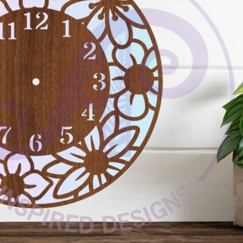 Intra απο ξύλο plywood  Χρώμα wenge 3mm-4mm πάχος - Φλοράλ Ρολόι Ρολόι τοίχου με λέιζερ Δίασταση 30x20 cm INTRAFABR-119258311 - Image 2