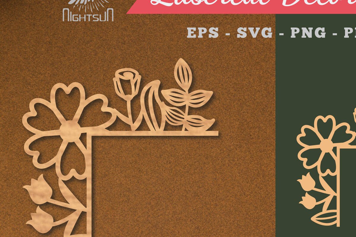 Intra απο ξύλο plywood  Χρώμα wenge 3mm-4mm πάχος - Floral γωνιακή διακόσμηση κοπής με λέιζερ 3 Δίασταση 20x20 cm INTRAFABR-114354671