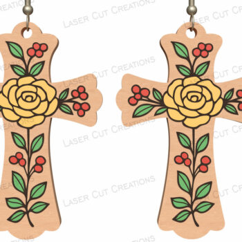 Intra απο ξύλο plywood Χρώμα wenge 3mm-4mm πάχος - Σκουλαρίκια σταυρός με λουλούδια Δίασταση 3x3 cm INTRAFABR-102144649 - Image 1