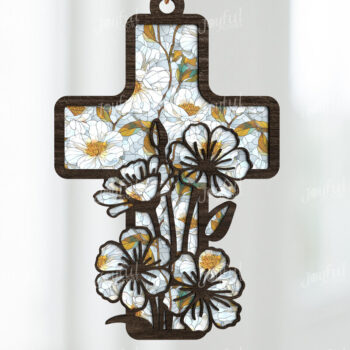Intra απο ξύλο plywood  Χρώμα wenge 3mm-4mm πάχος - Floral Cross Suncatcher Δίασταση 30x20 cm INTRAFABR-102168112 - Image 1
