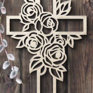 Intra απο ξύλο plywood  Χρώμα wenge 3mm-4mm πάχος - Floral Cross . Χριστιανός Ιησούς Σταυρός Δίασταση 30x20 cm INTRAFABR-102216707