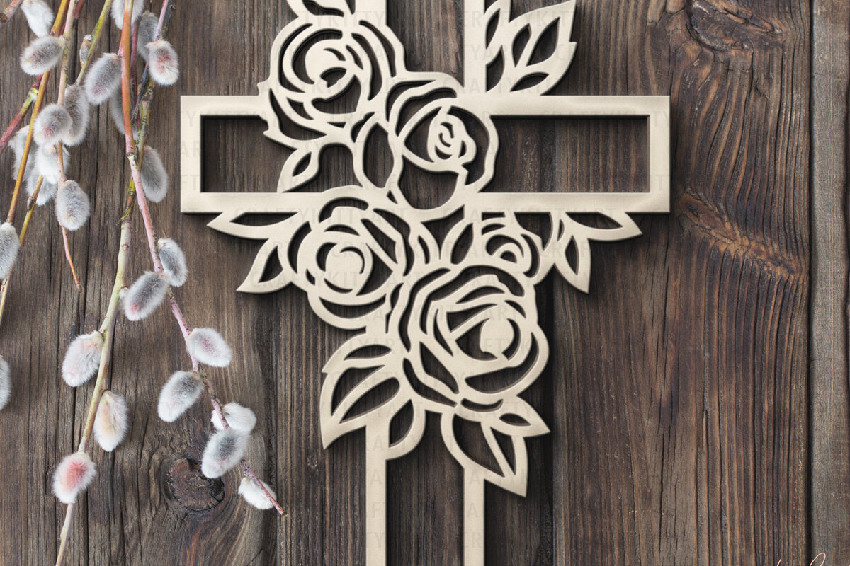 Intra απο ξύλο plywood  Χρώμα wenge 3mm-4mm πάχος - Floral Cross . Χριστιανός Ιησούς Σταυρός Δίασταση 30x20 cm INTRAFABR-102216707