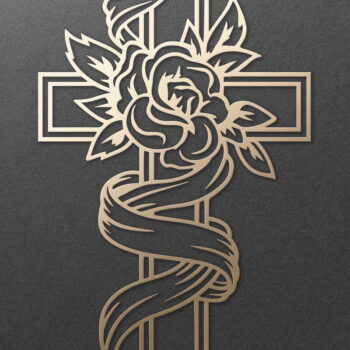 Intra απο ξύλο plywood  Χρώμα wenge 3mm-4mm πάχος - Floral Cross . Χριστιανός Ιησούς Σταυρός Δίασταση 30x20 cm INTRAFABR-102217133 - Image 3