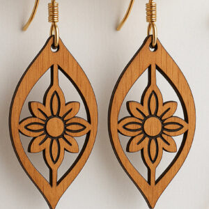 Intra απο ξύλο plywood  Χρώμα wenge 3mm-4mm πάχος - Σκουλαρίκια με λουλούδια Δίασταση 3x3 cm INTRAFABR-96829658