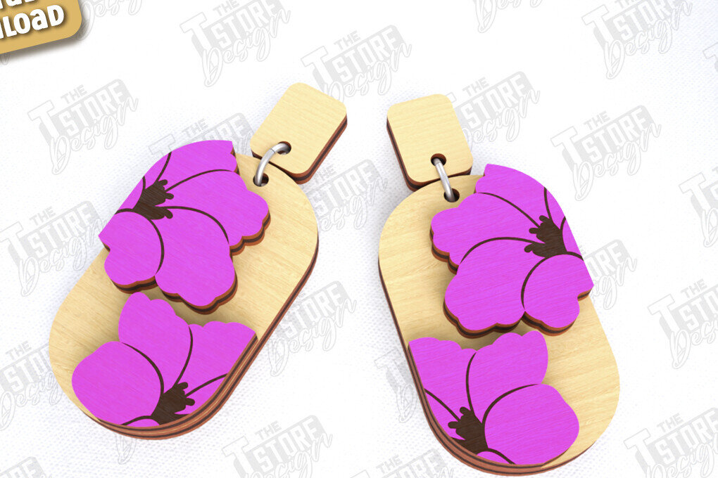 Intra απο ξύλο plywood  Χρώμα wenge 3mm-4mm πάχος - Σκουλαρίκια με λουλούδια | Αξεσουάρ Δίασταση 3x3 cm INTRAFABR-81782674