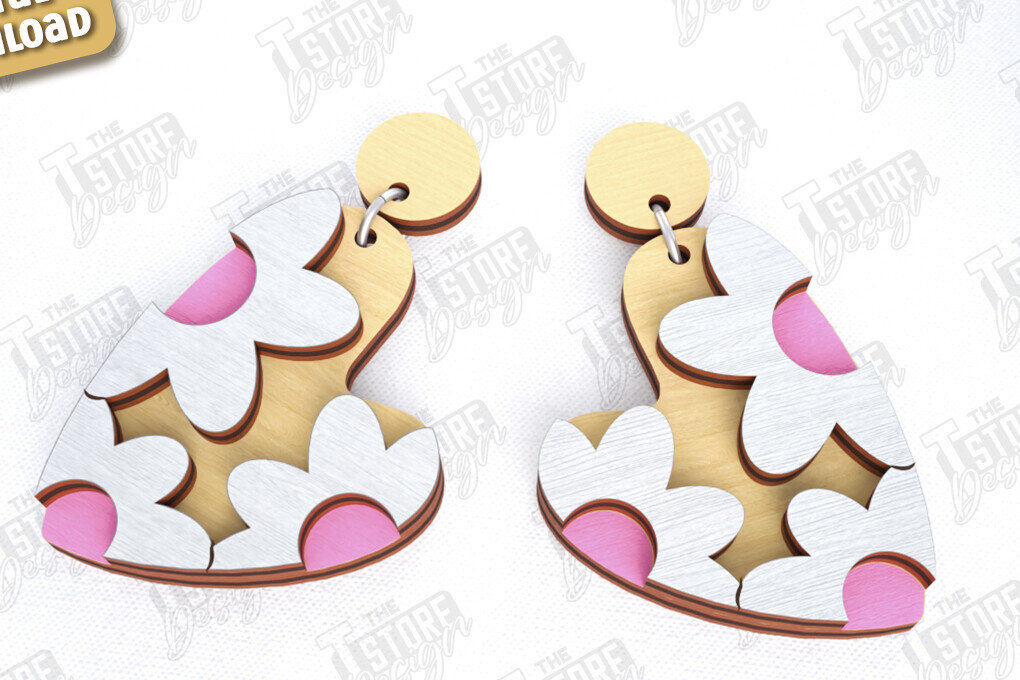 Intra απο ξύλο plywood  Χρώμα wenge 3mm-4mm πάχος - Σκουλαρίκια με λουλούδια | Αξεσουάρ Δίασταση 3x3 cm INTRAFABR-119012556