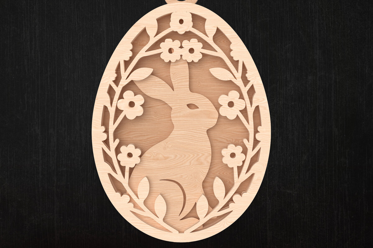 Intra απο ξύλο plywood  Χρώμα wenge 3mm-4mm πάχος - Floral Πασχαλινό Αυγό Λαγουδάκι Δίασταση 30x20 cm INTRAFABR-36044298