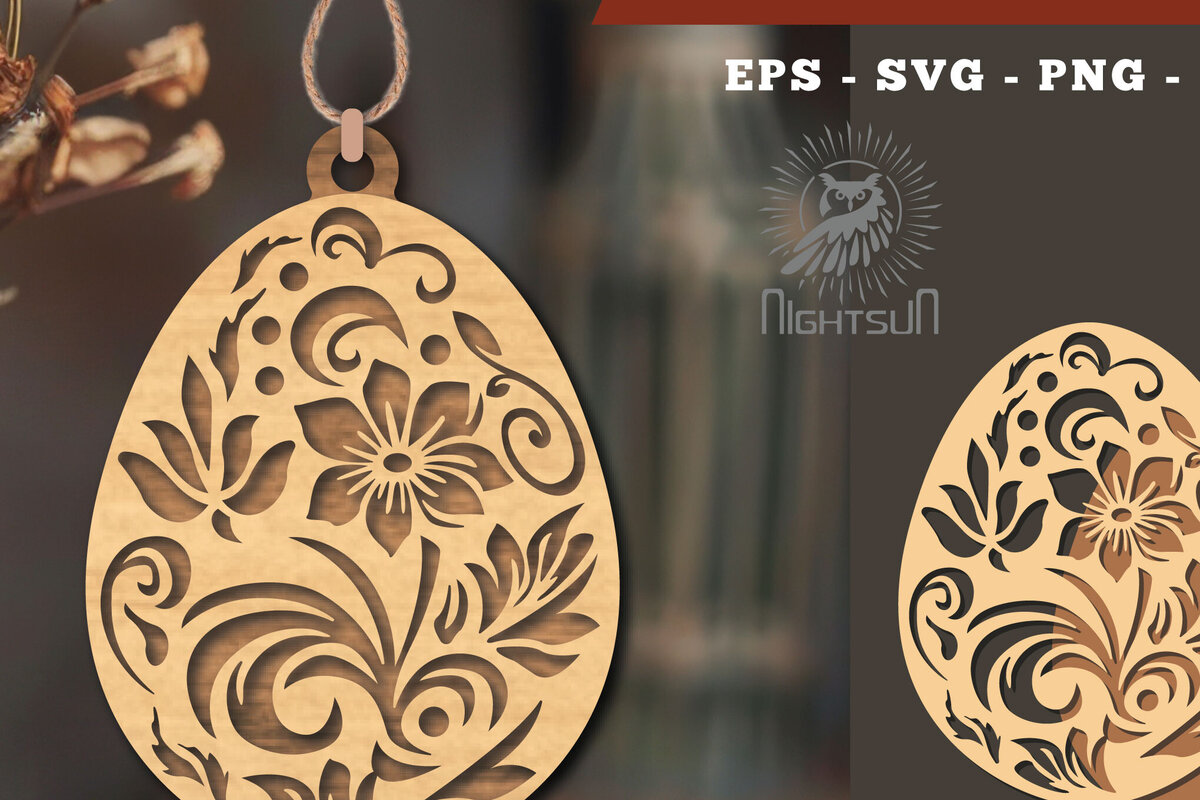 Intra απο ξύλο plywood  Χρώμα wenge 3mm-4mm πάχος - Στολίδι με φλοράλ αυγό κοπής με λέιζερ 2 Δίασταση 6x6 cm INTRAFABR-118956497