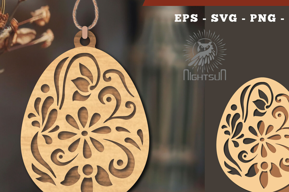 Intra απο ξύλο plywood  Χρώμα wenge 3mm-4mm πάχος - Στολίδι με λουλουδάτο αυγό κοπής με λέιζερ 3 Δίασταση 6x6 cm INTRAFABR-118956501