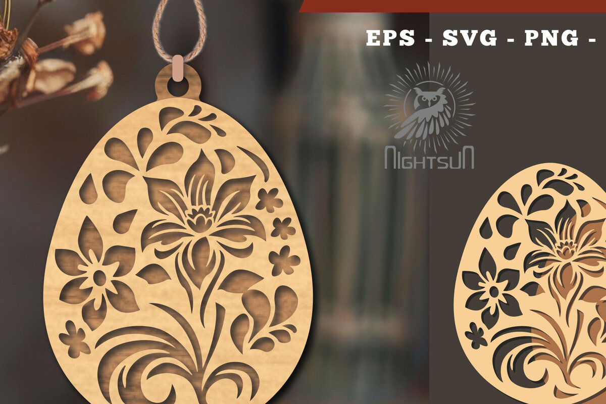 Intra απο ξύλο plywood  Χρώμα wenge 3mm-4mm πάχος - Στολίδι με φλοράλ αυγό κοπής με λέιζερ 4 Δίασταση 6x6 cm INTRAFABR-118956485