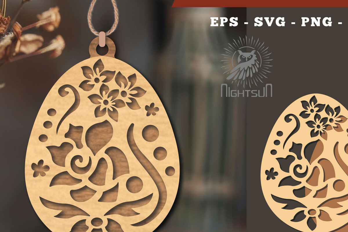 Intra απο ξύλο plywood  Χρώμα wenge 3mm-4mm πάχος - Στολίδι με φλοράλ αυγό κοπής με λέιζερ 5 Δίασταση 6x6 cm INTRAFABR-109079263