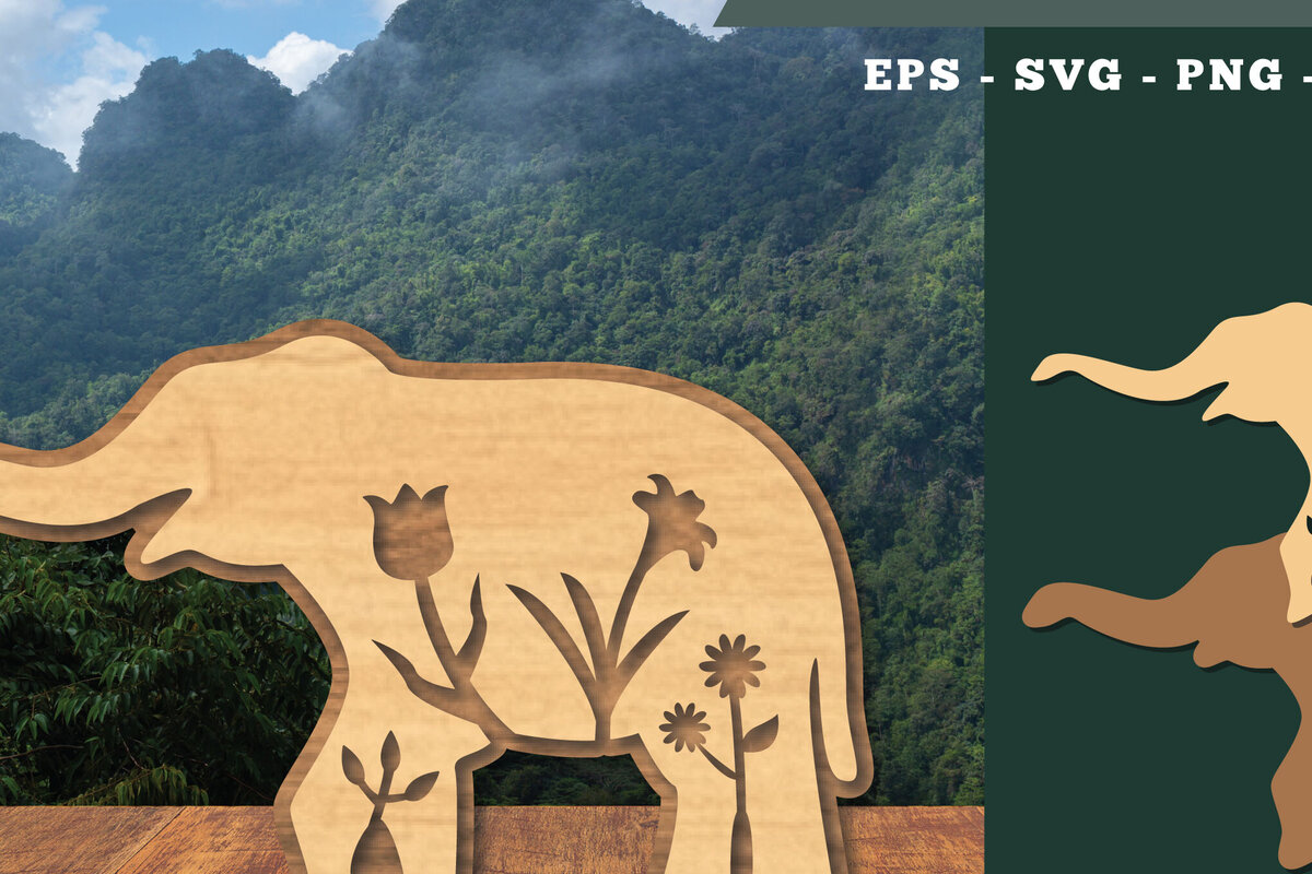 Intra απο ξύλο plywood  Χρώμα wenge 3mm-4mm πάχος - Floral Elephant Decoration 3 Δίασταση 20x20 cm INTRAFABR-120267086