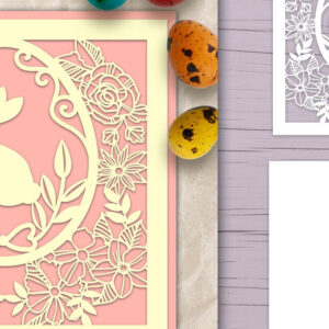 Intra απο ξύλο plywood  Χρώμα wenge 3mm-4mm πάχος - Κάρτα με λουλουδάτο καρέ Bunny Papercut Δίασταση 15x15 cm INTRAFABR-122638732