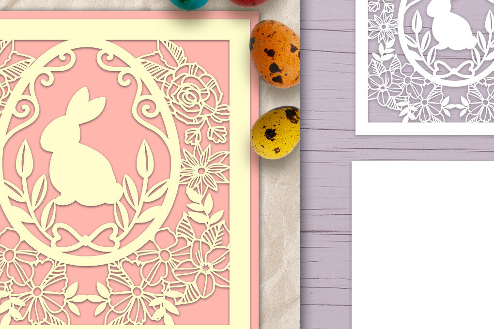 Intra απο ξύλο plywood  Χρώμα wenge 3mm-4mm πάχος - Κάρτα με λουλουδάτο καρέ Bunny Papercut Δίασταση 15x15 cm INTRAFABR-122638732