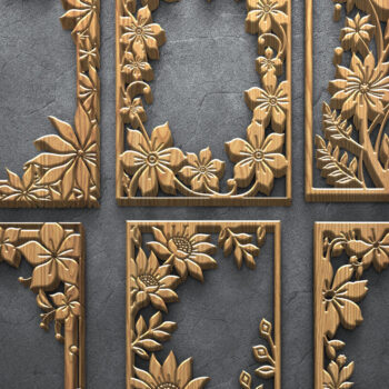 Intra απο ξύλο plywood  Χρώμα wenge 3mm-4mm πάχος - Πάνελ κοπής με λέιζερ με φλοράλ πλαίσιο Δίασταση 4500x5400 cm INTRAFABR-76516967 - Image 2