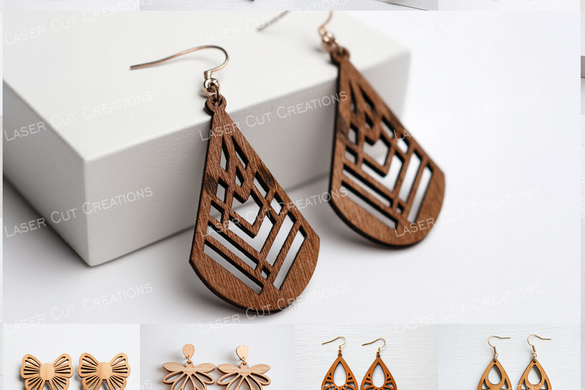 Intra απο ξύλο plywood  Χρώμα wenge 3mm-4mm πάχος - Σκουλαρίκι με λουλούδια &amp; γεωμετρικά Δίασταση 3x3 cm INTRAFABR-81137552