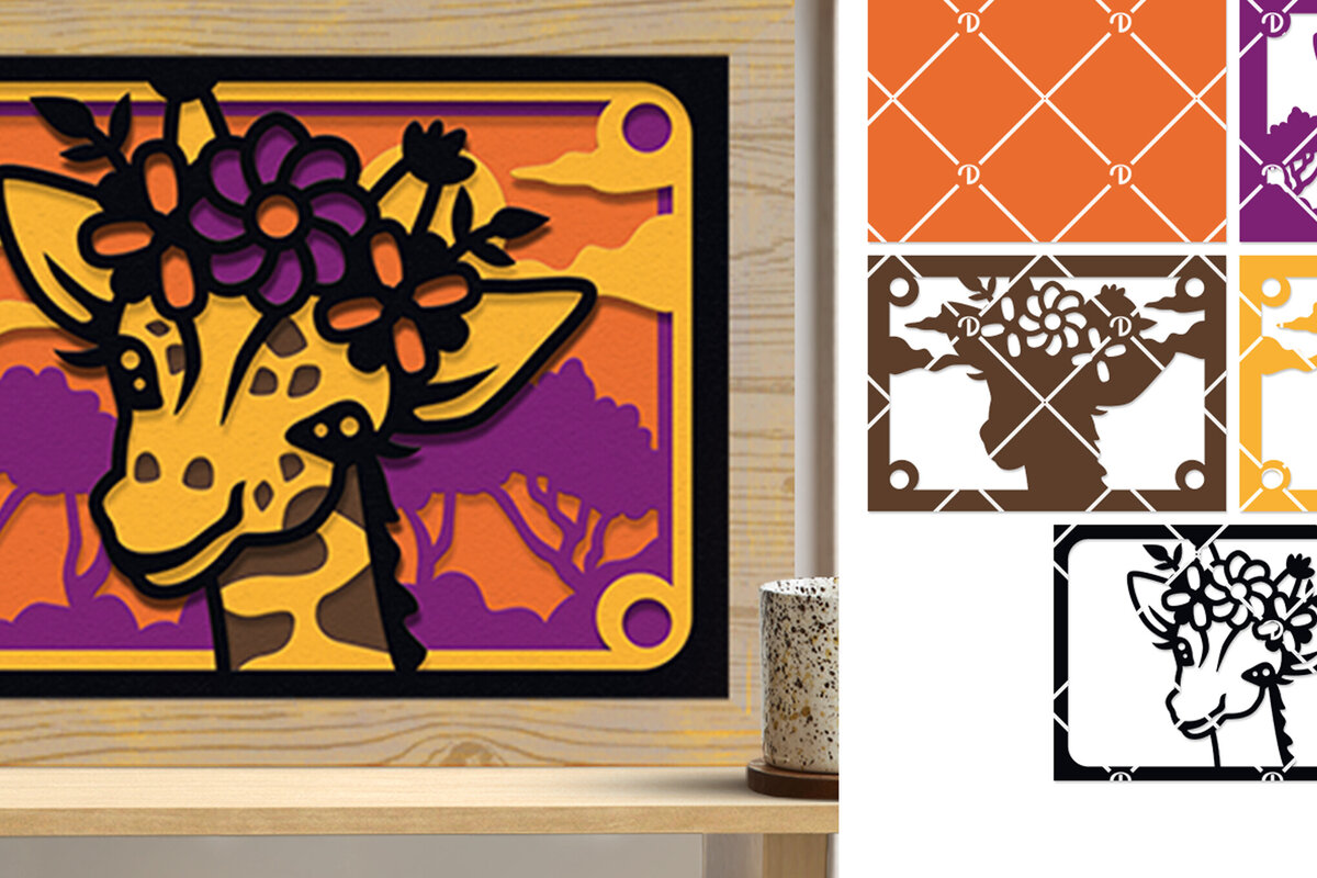 Intra απο ξύλο plywood  Χρώμα wenge 3mm-4mm πάχος - Floral Giraffe 5x7 3D Χαρτί κοπής Δίασταση 5x7 cm INTRAFABR-119881398