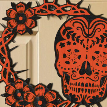 Intra απο ξύλο plywood  Χρώμα wenge 3mm-4mm πάχος - Floral κρεμάστρα κρανίου για το Halloween Δίασταση 12x12 cm INTRAFABR-119881400 - Image 2