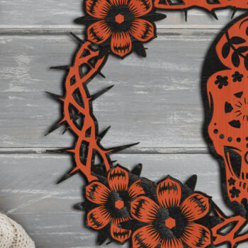 Intra απο ξύλο plywood  Χρώμα wenge 3mm-4mm πάχος - Floral κρεμάστρα κρανίου για το Halloween Δίασταση 12x12 cm INTRAFABR-119881400 - Image 3