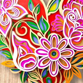 Intra απο ξύλο plywood  Χρώμα wenge 3mm-4mm πάχος - Αρχεία κομμένων πολλαπλών επιπέδων Floral Heart 3D Δίασταση 85x8 cm INTRAFABR-119881402 - Image 2