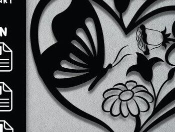 Intra απο ξύλο plywood Χρώμα wenge 3mm-4mm πάχος - Floral Heart Butterfly Δίασταση 20x20 cm INTRAFABR-119881408 - Image 1