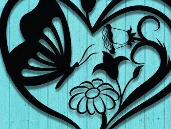 Intra απο ξύλο plywood Χρώμα wenge 3mm-4mm πάχος - Floral Heart Butterfly Δίασταση 20x20 cm INTRAFABR-119881408 - Image 2