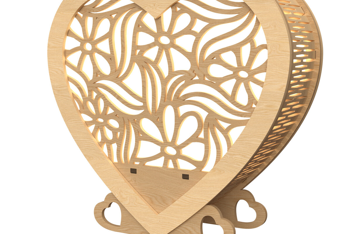 Intra απο ξύλο plywood  Χρώμα wenge 3mm-4mm πάχος - Floral Heart Lantern σχέδιο Δίασταση 20x20 cm INTRAFABR-118984650