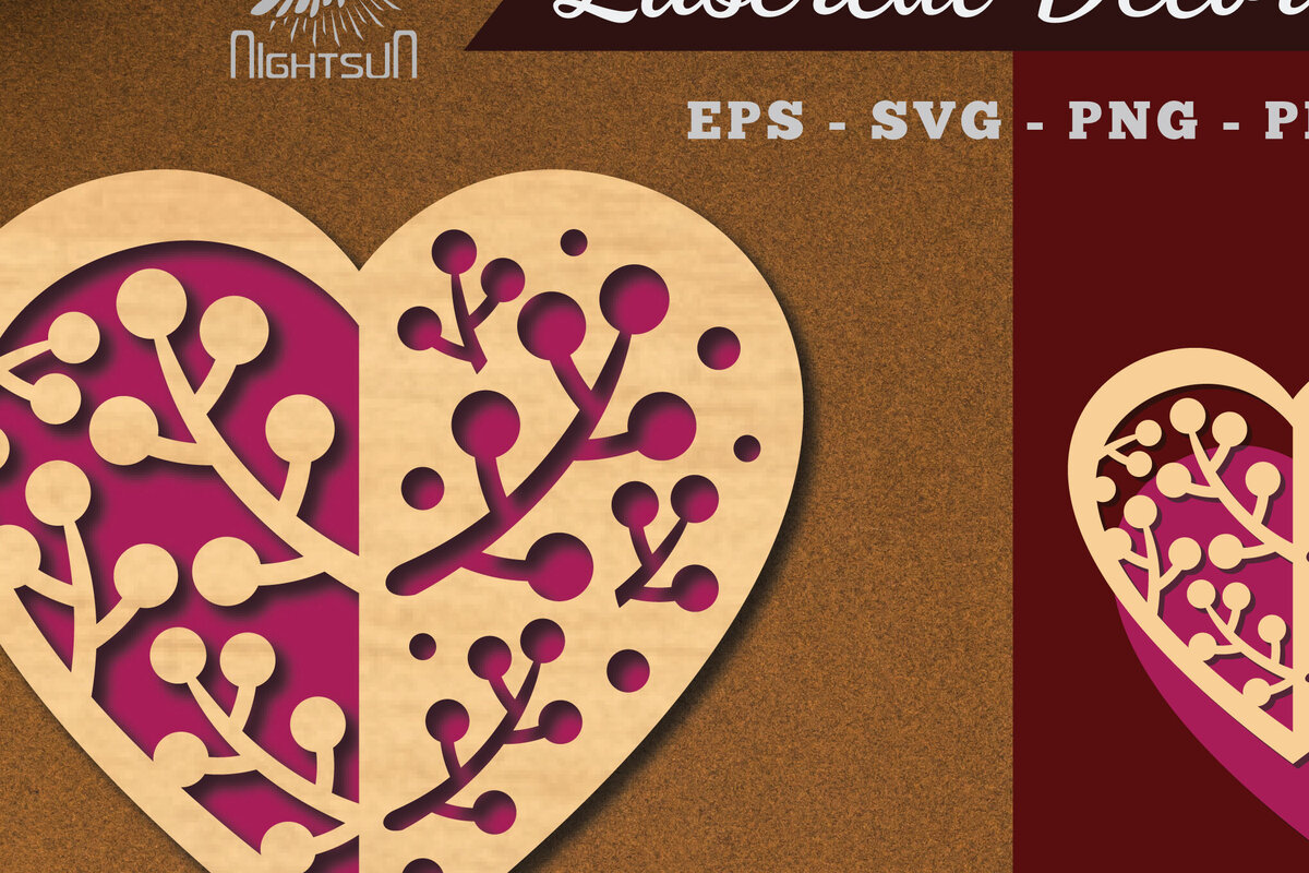 Intra απο ξύλο plywood  Χρώμα wenge 3mm-4mm πάχος - Floral Heart Decoration 1 Δίασταση 20x20 cm INTRAFABR-82325506