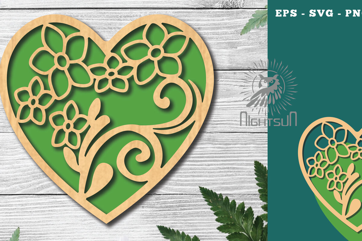 Intra απο ξύλο plywood  Χρώμα wenge 3mm-4mm πάχος - Floral Heart Decoration 1 Δίασταση 20x20 cm INTRAFABR-34149862