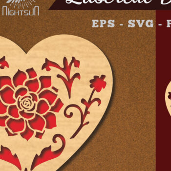 Intra απο ξύλο plywood  Χρώμα wenge 3mm-4mm πάχος - Floral Heart Decoration 1 Δίασταση 20x20 cm INTRAFABR-108662783 - Image 1