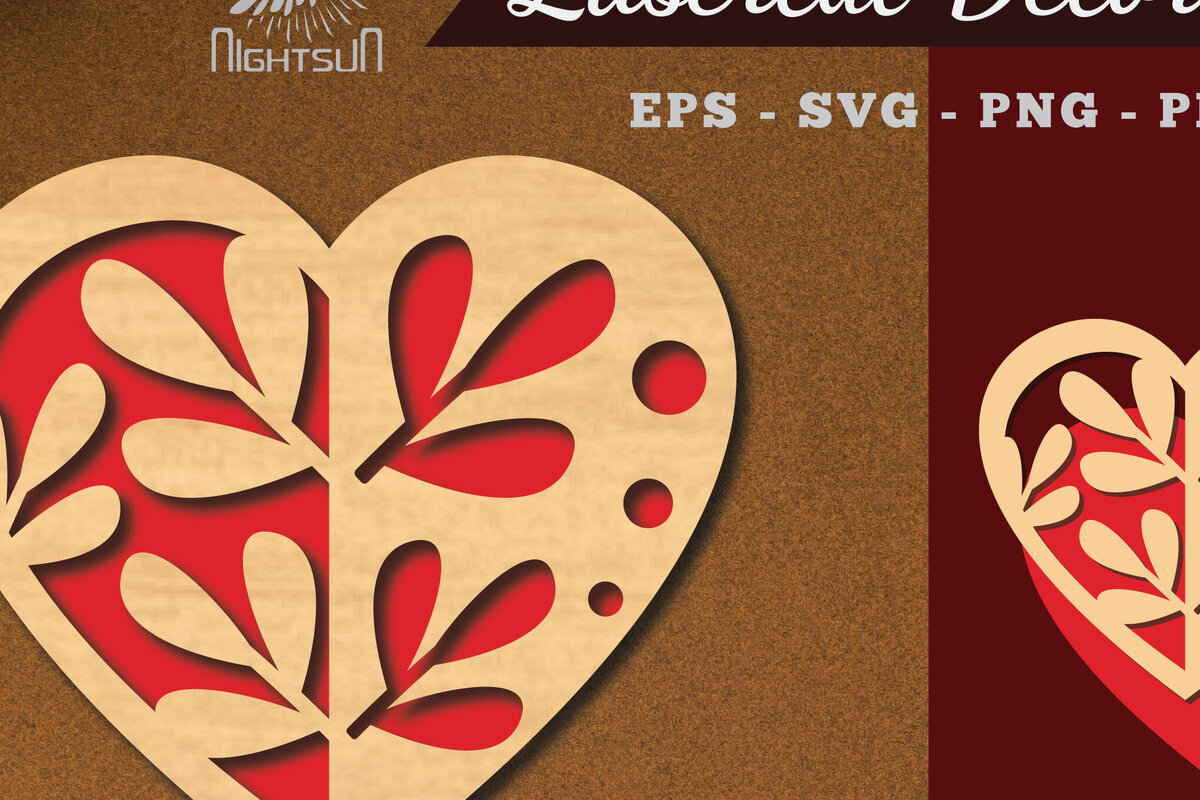 Intra απο ξύλο plywood  Χρώμα wenge 3mm-4mm πάχος - Floral Heart Decoration 2 Δίασταση 20x20 cm INTRAFABR-123381799