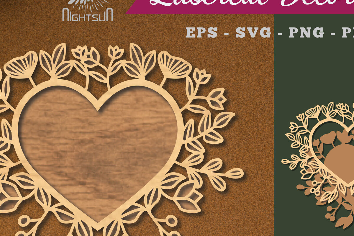 Intra απο ξύλο plywood  Χρώμα wenge 3mm-4mm πάχος - Floral Heart Decoration 2 Δίασταση 20x20 cm INTRAFABR-112131566