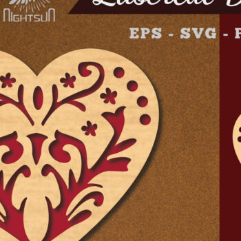 Intra απο ξύλο plywood Χρώμα wenge 3mm-4mm πάχος - Floral Heart Decoration 2 Δίασταση 20x20 cm INTRAFABR-115872348 - Image 1