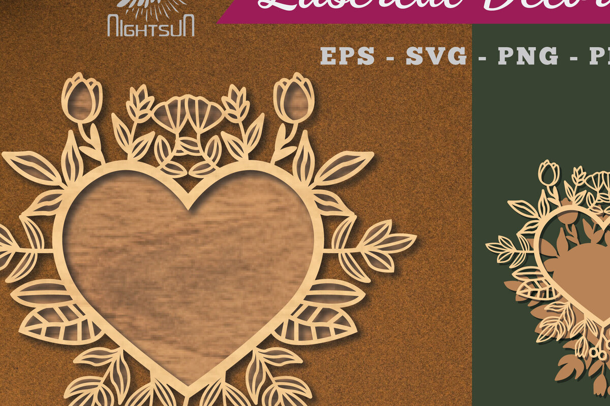 Intra απο ξύλο plywood  Χρώμα wenge 3mm-4mm πάχος - Floral Heart Decoration 3 Δίασταση 20x20 cm INTRAFABR-107490964