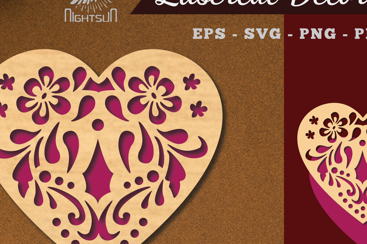 Intra απο ξύλο plywood  Χρώμα wenge 3mm-4mm πάχος - Floral Heart Decoration 3 Δίασταση 20x20 cm INTRAFABR-104334712