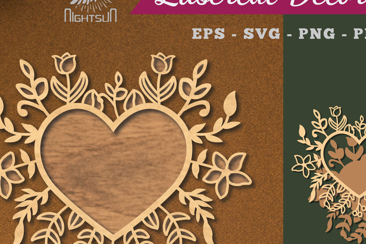 Intra απο ξύλο plywood  Χρώμα wenge 3mm-4mm πάχος - Floral Heart Decoration 4 Δίασταση 20x20 cm INTRAFABR-32718885