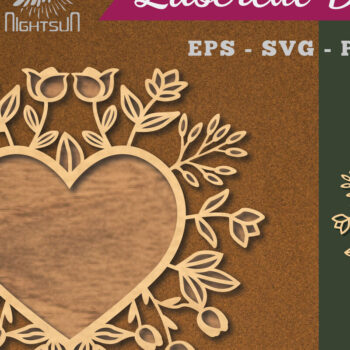 Intra απο ξύλο plywood  Χρώμα wenge 3mm-4mm πάχος - Floral Heart Decoration 5 Δίασταση 20x20 cm INTRAFABR-120688540 - Image 1