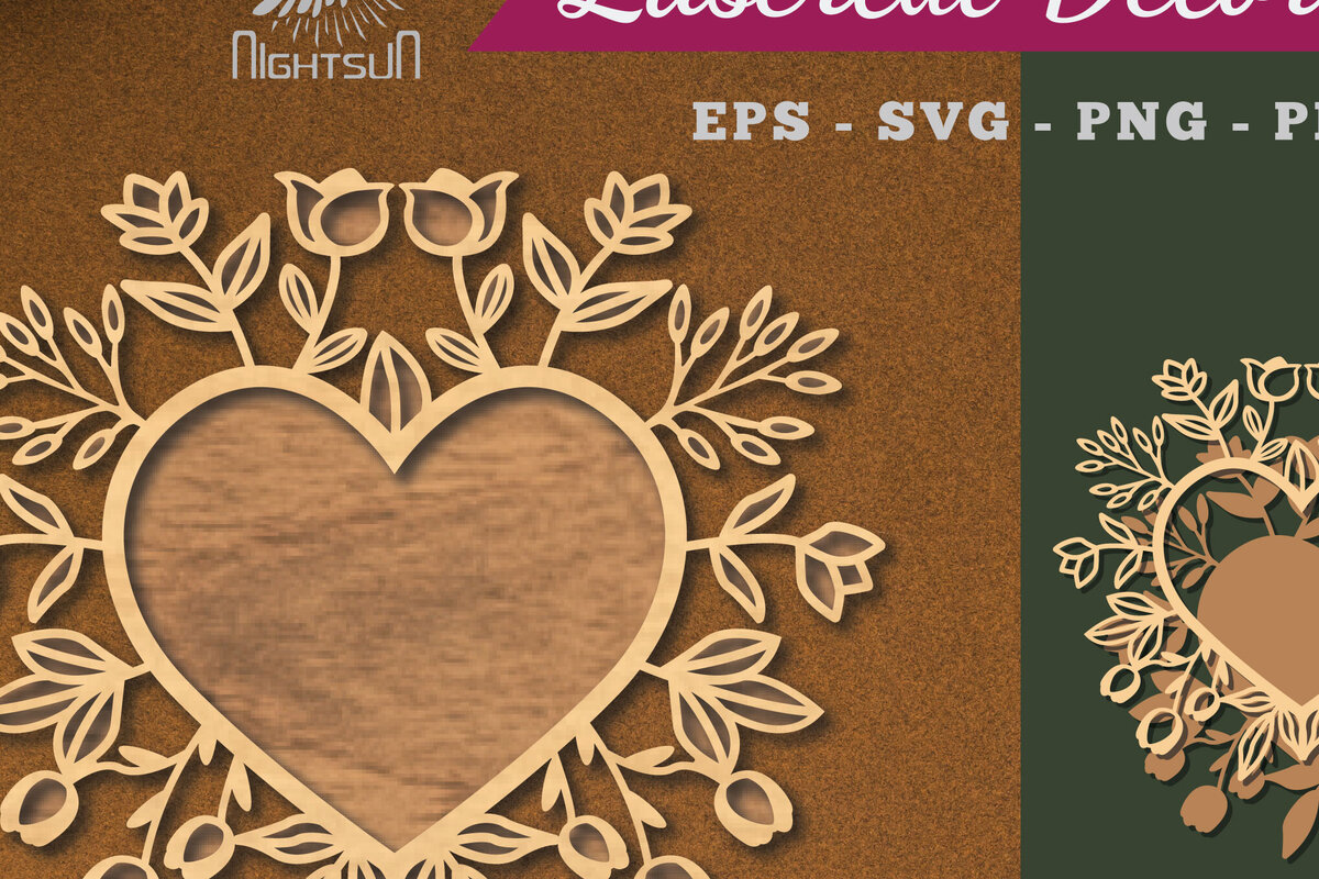Intra απο ξύλο plywood  Χρώμα wenge 3mm-4mm πάχος - Floral Heart Decoration 5 Δίασταση 20x20 cm INTRAFABR-120688540