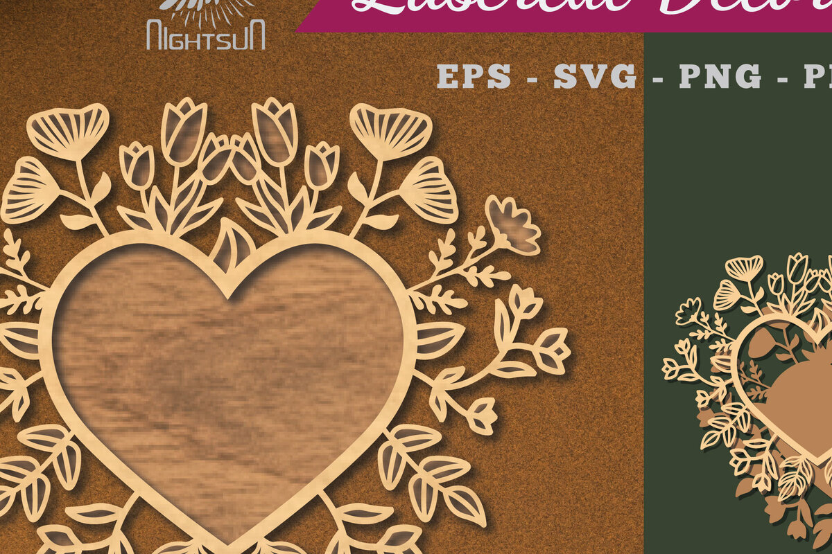 Intra απο ξύλο plywood  Χρώμα wenge 3mm-4mm πάχος - Floral Heart Decoration 6 Δίασταση 20x20 cm INTRAFABR-104204895