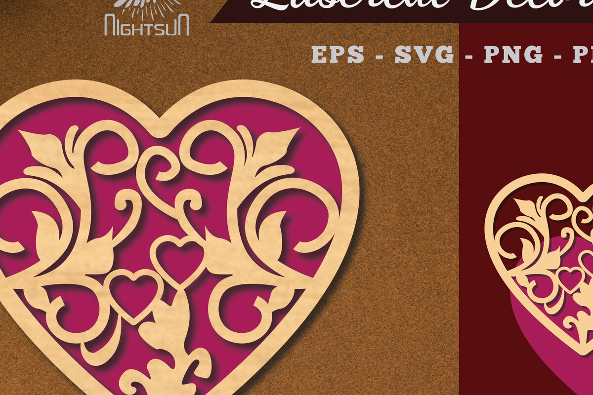 Intra απο ξύλο plywood  Χρώμα wenge 3mm-4mm πάχος - Floral Heart Decoration 6 Δίασταση 20x20 cm INTRAFABR-125248305
