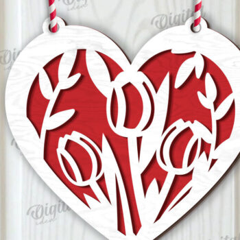 Intra απο ξύλο plywood  Χρώμα wenge 3mm-4mm πάχος - Διακόσμηση με φλοράλ καρδιές κοπής με λέιζερ Δίασταση 20x20 cm INTRAFABR-34942875 - Image 1