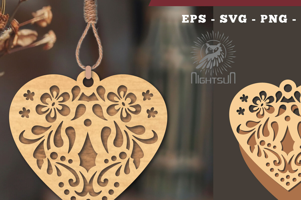 Intra απο ξύλο plywood  Χρώμα wenge 3mm-4mm πάχος - Στολίδι με λουλούδια κοπής με λέιζερ καρδιάς 3 Δίασταση 6x6 cm INTRAFABR-121996301