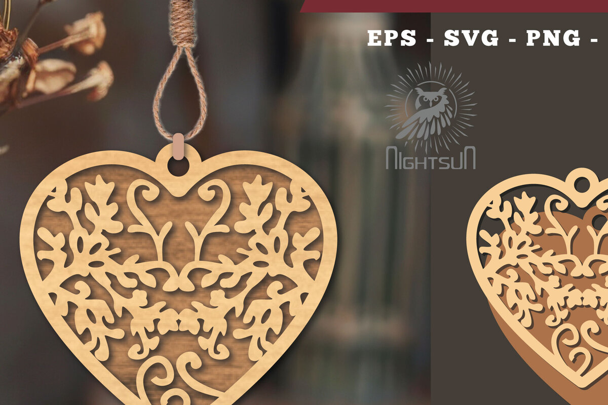 Intra απο ξύλο plywood  Χρώμα wenge 3mm-4mm πάχος - Στολίδι με λουλούδια κοπής με λέιζερ καρδιάς 4 Δίασταση 6x6 cm INTRAFABR-121996334