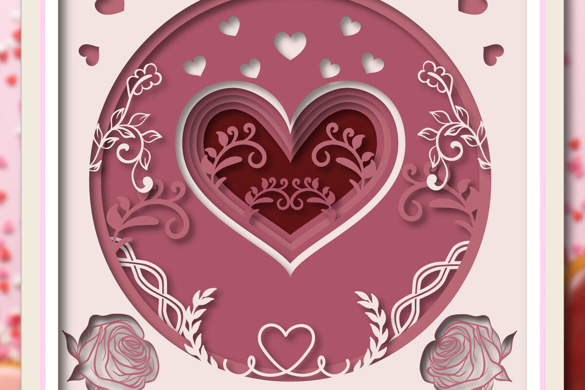 Intra απο ξύλο plywood  Χρώμα wenge 3mm-4mm πάχος - Floral Heart Multilayer Shadow Box Δίασταση 25x25 cm INTRAFABR-121996044