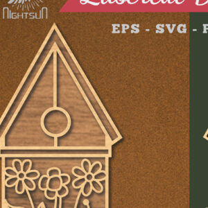 Intra απο ξύλο plywood  Χρώμα wenge 3mm-4mm πάχος - Διακόσμηση με λέιζερ λουλουδιών σπιτιών 3 Δίασταση 20x20 cm INTRAFABR-105776208