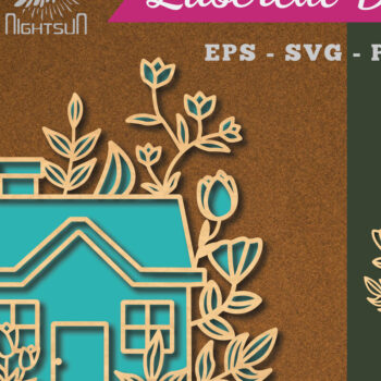 Intra απο ξύλο plywood  Χρώμα wenge 3mm-4mm πάχος - Διακόσμηση με λέιζερ λουλουδιών σπιτιών 3 Δίασταση 20x20 cm INTRAFABR-118602912 - Image 1