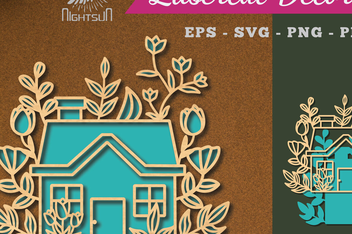 Intra απο ξύλο plywood  Χρώμα wenge 3mm-4mm πάχος - Διακόσμηση με λέιζερ λουλουδιών σπιτιών 3 Δίασταση 20x20 cm INTRAFABR-118602912