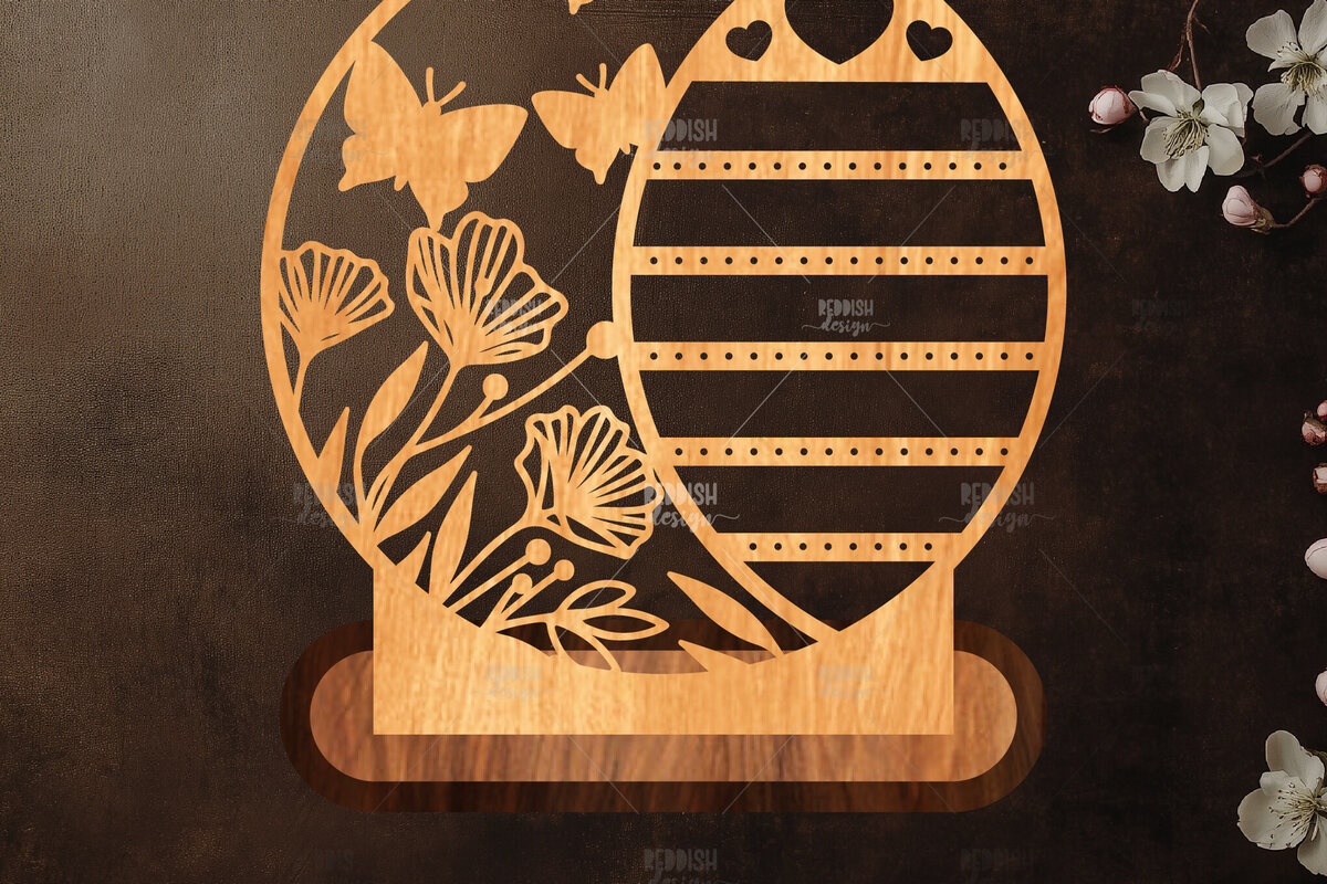 Intra απο ξύλο plywood  Χρώμα wenge 3mm-4mm πάχος - Στήριγμα κοσμημάτων Floral Δίασταση 20x20 cm INTRAFABR-102730887