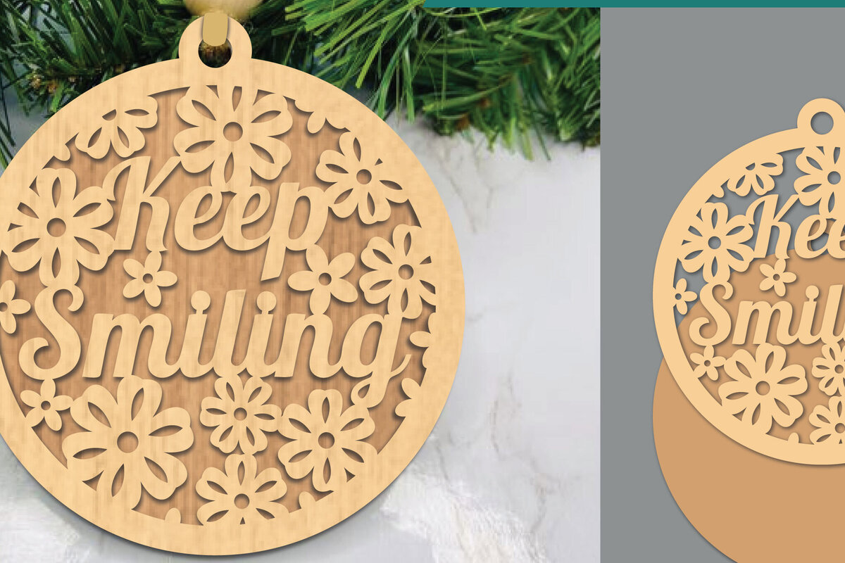 Intra απο ξύλο plywood  Χρώμα wenge 3mm-4mm πάχος - Floral στολίδι Keep Smiling Δίασταση 6x6 cm INTRAFABR-109561310